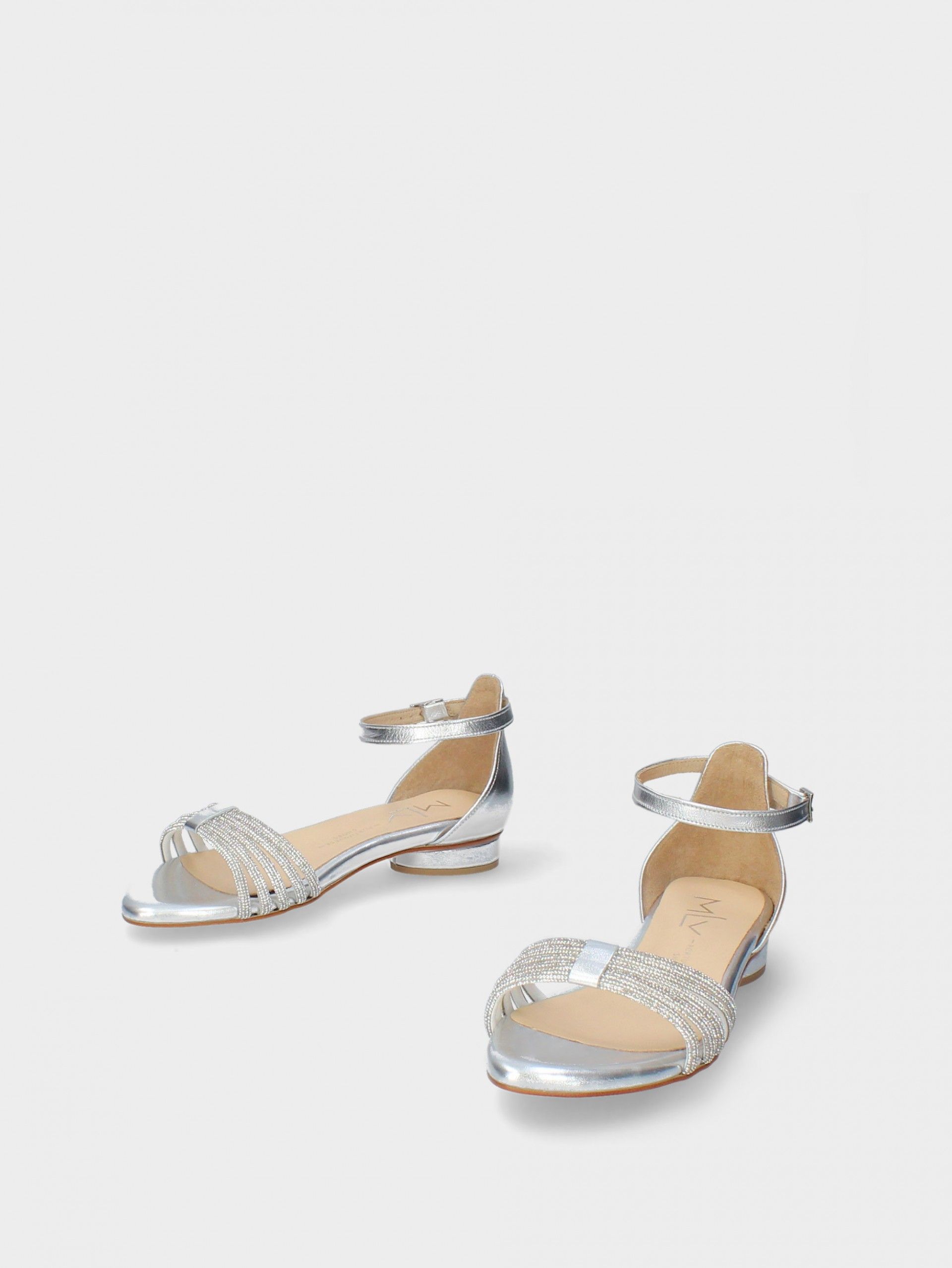 Silver Flat Heel Party Sandal Cassia05 | Portuguese Sandals | MLV Shoes