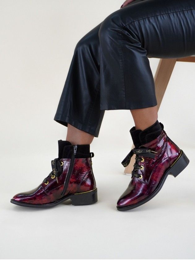 Burgundy flat ankle boots online